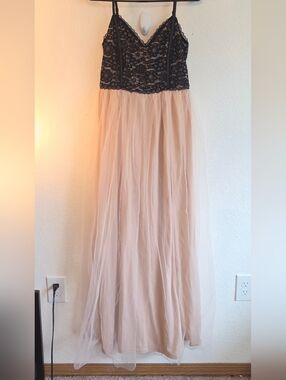 privy Black Lace Bodice Blush Tulle Maxi Dress